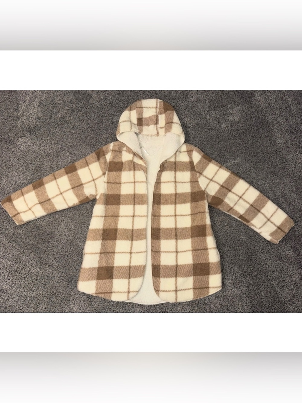 Plaid Hooded Teddy Jacket coat in Cream & Brown size XL NWOT